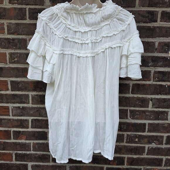 Maeve Size M White Short-Sleeve Ruffle Yoke Blouse Shirt Top Sz M - Picture 2 of 6